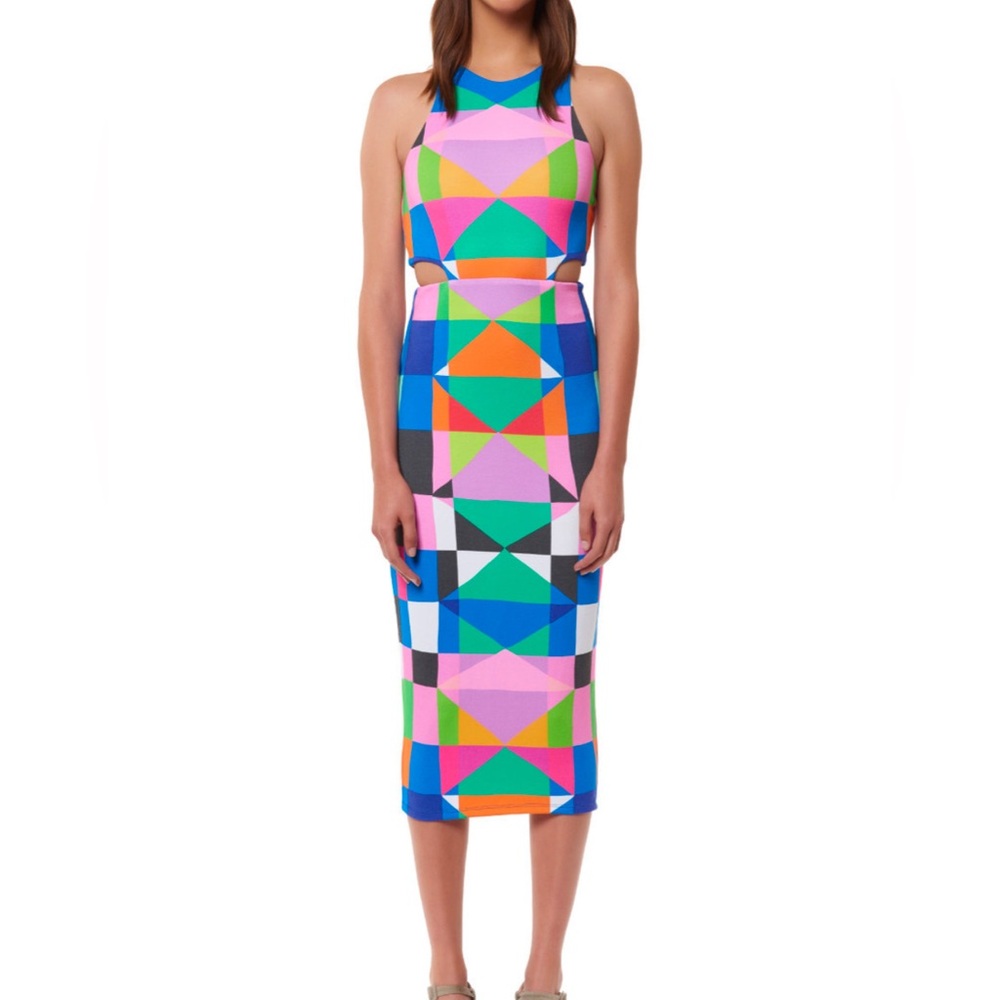 Mara Hoffman Ponte Cut Out Midi Dress Diamonds Pink Print